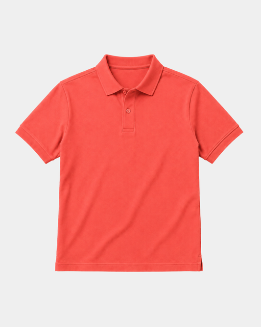 Short Fit Polo T-Shirt- Coral Red